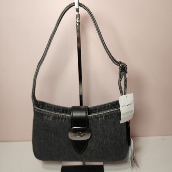 NWT Coach CAK45 Eliza Shoulder Bag In Signature Denim Washed Grey - Picture 1 of 8
